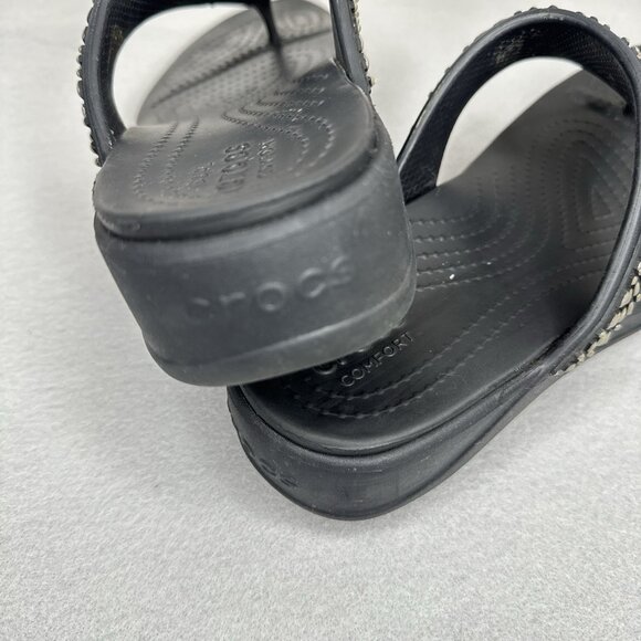 Crocs Wedge Sandals Black Monterey Diamante Womens Sz 7 Studded Platform Thong - Picture 8 of 10
